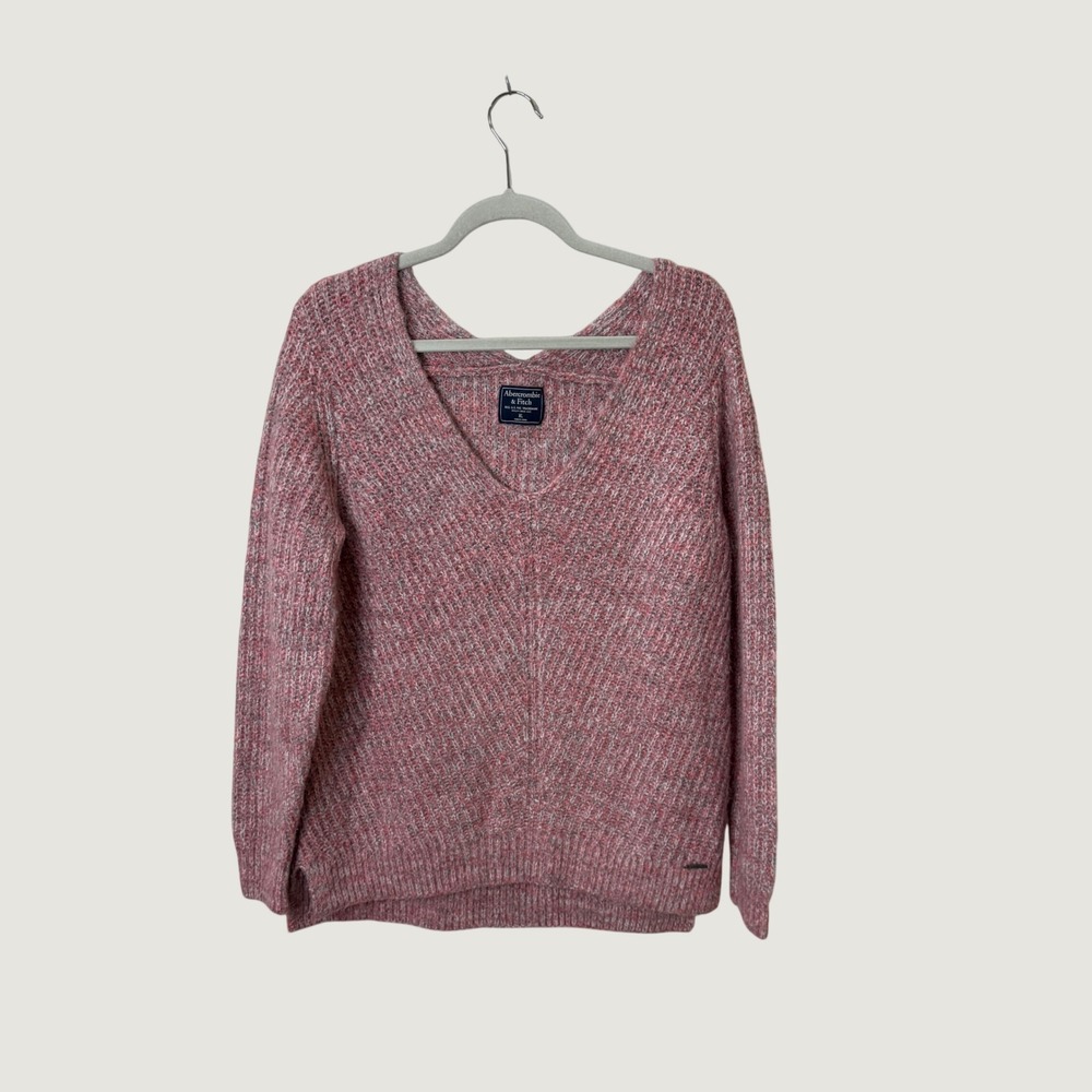Abercrombie & Fitch V-Neck Sweater Pink Marled Knit XL Boho Preppy Soft Pullover